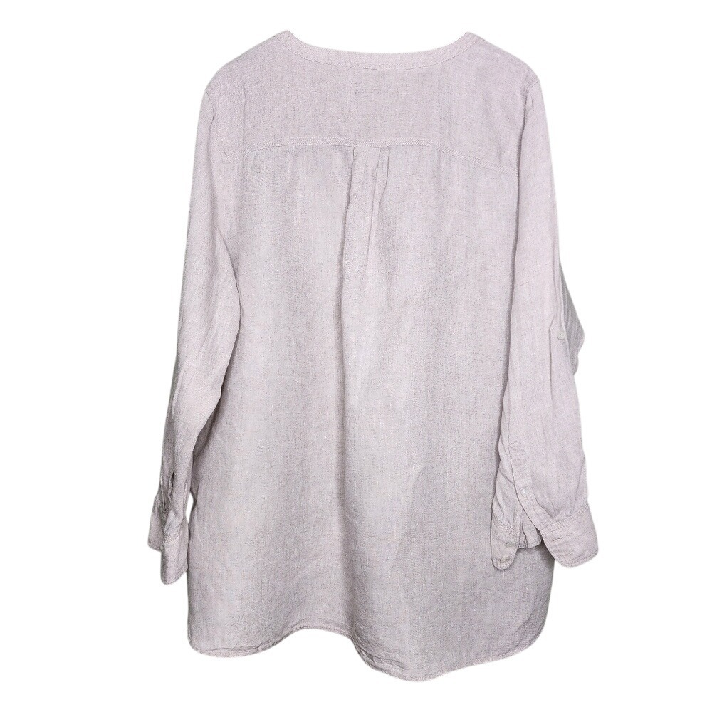 Talbots Plus Size Linen Shirt Coastal Beach Beige Popover Shirt V Neck 2X - Picture 3 of 9